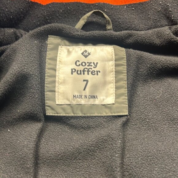 Cozy Puffer Youth Jacket Size 7 With Fur Hood Olive Green & Black - Picture 2 of 12
